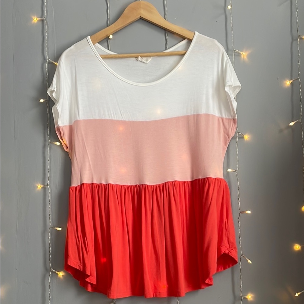 Cap Sleeve Asymmetrical Blouse in White and Pink
